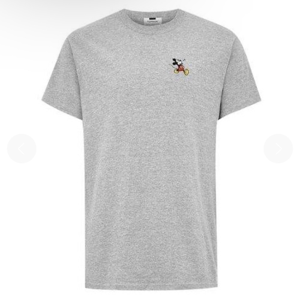Topman Mens Grey Gray Mickey Mouse Embroidered T-Shirt size small